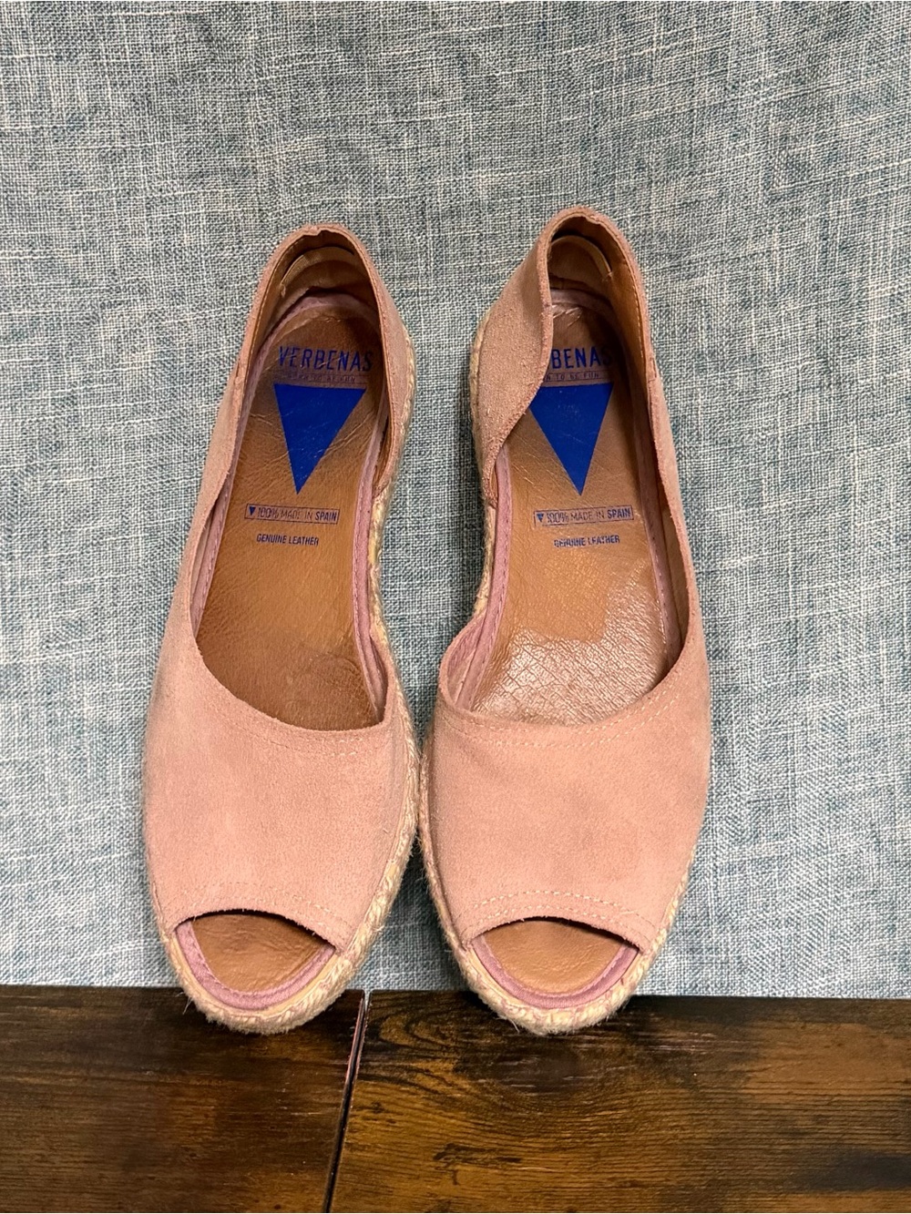 VERBENAS Pink Suede Peep-Toe Espadrilles SZ39